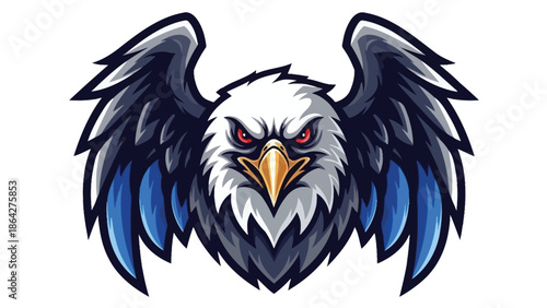 Digital illustration of a fierce eagle head with outstretched wings, sharp beak, and intense gaze on a plain white background.