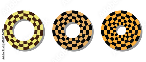 Abstract checkered circle frame set. Circular geometric frameworks. Use for frames, borders and logos. Vector graphic illustration.