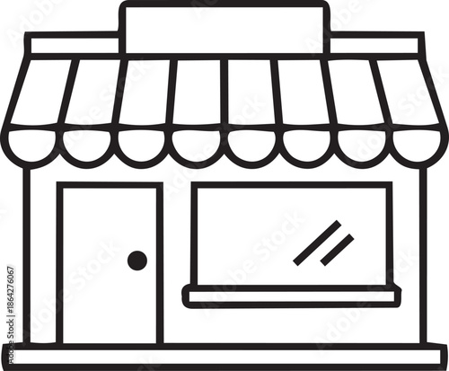 Retail store front building icon with awning and door, small business and boutique shop concept vector