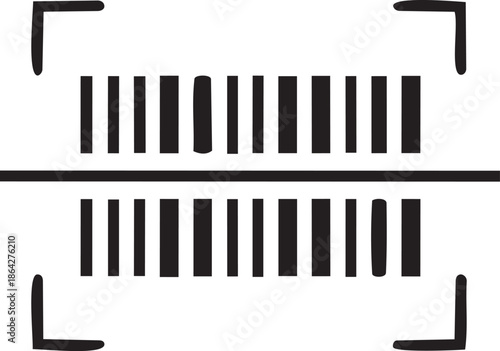 Barcode scanner icon with scan lines and corner frames, retail product identification and inventory vector