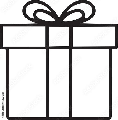 Simple gift box icon with ribbon for birthday, holiday, or surprise celebrations in line art