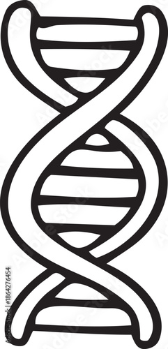 DNA double helix icon representing genetics and biotechnology in black and white line art style
