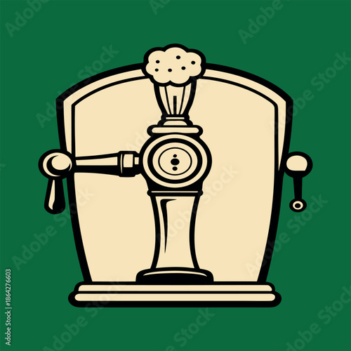 Sihluette of cold beer tap for pub bar menu or logo