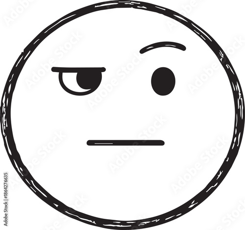 Winking Face Emoticon with One Eye Closed, Hand Drawn Black and White Sketch of a Flirty or Knowing Smiley