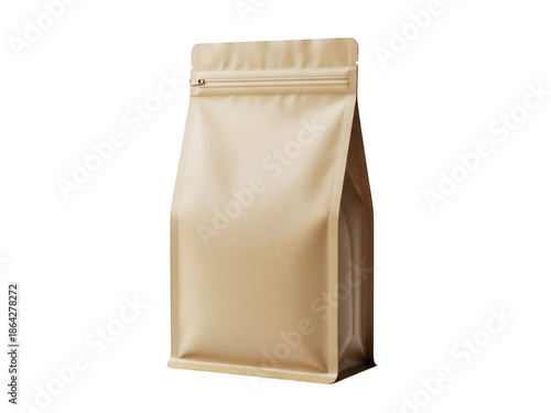 Standing brown paper bag with zipper isolated on transparent background