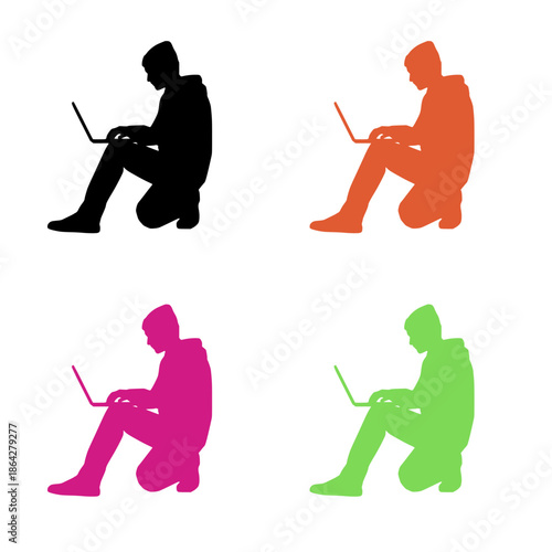 silhouette remote working man isolated icon sheet