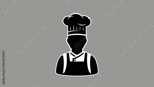 Silhouette of a Chef wearing a tall hat and apron 1.