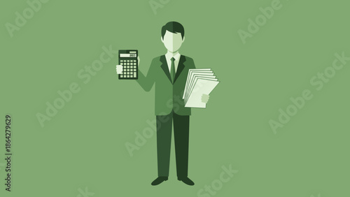 Man in Suit Holding Calculator and Documents.