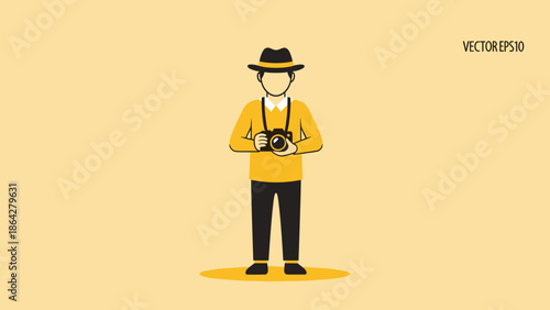Man in Hat Holding Camera Ready to Take Photo 1.