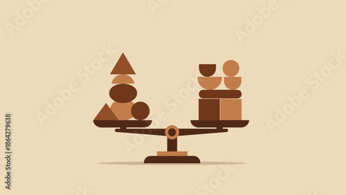 Balance scale with geometric shapes on both sides.