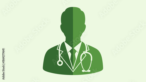 Green Silhouette of a Doctor with Stethoscope Icon.