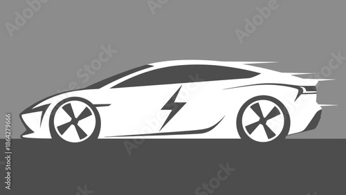 Modern Electric Sports Car Silhouette with Lightning Bolt Symbol.