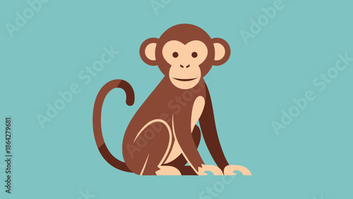 Cute cartoon monkey sitting and looking forward.