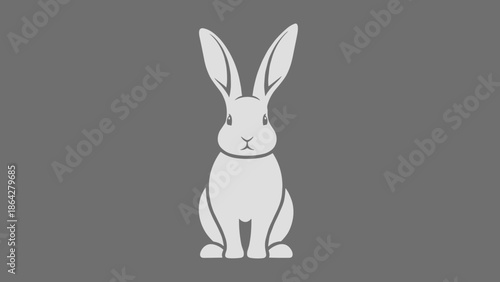 White Rabbit Icon Sitting Front View Simple Design.
