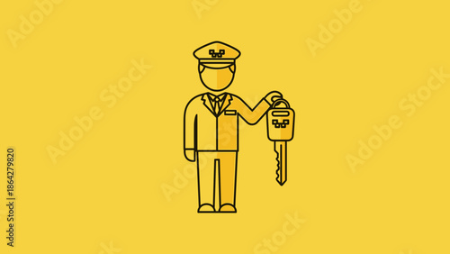 Chauffeur holding car key with a smile.