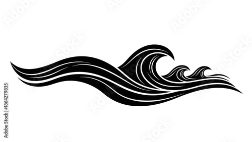 Stylized Black and White Ocean Waves Illustration.