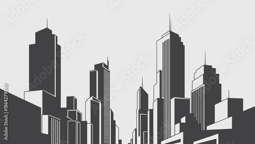 Modern Cityscape Silhouette with Tall Skyscrapers and Buildings.