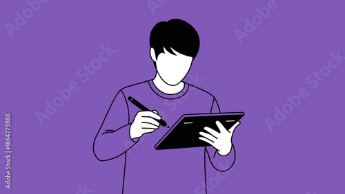 Man drawing on a digital tablet with a stylus.