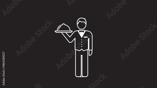 Waiter serving food on a tray in a formal uniform.