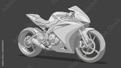 Detailed 3D Render of a Modern Sport Motorcycle.