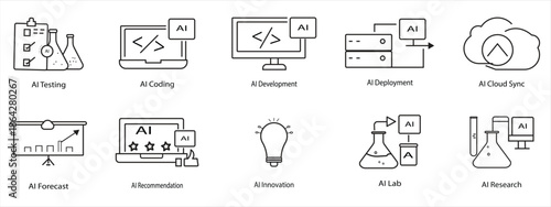 Artificial Intelligence Control, Data Server and Digital Transformation Icon Set