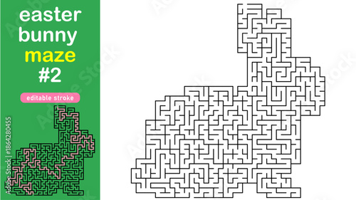 Easter Bunny Maze for Kids, Rabbit Shaped Labyrinth Puzzle with Solution