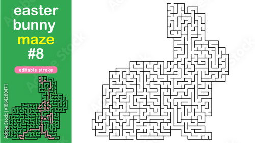 Easter Bunny Maze for Kids, Rabbit Shaped Labyrinth Puzzle with Solution