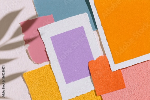 Wallpaper Mural Colorful photo collage vision board template with vibrant textured paper pieces arranged artistically on a light background, perfect for creative inspiration and personal expression Torontodigital.ca