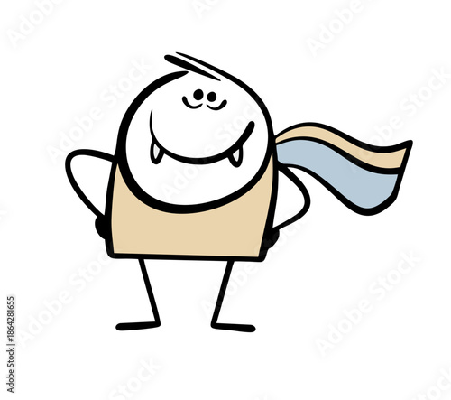 Cartoon funny vampire with fangs and a flowing cape. Vector illustration of a male actor in a theater playing a monster in a play or at a Halloween masquerade.