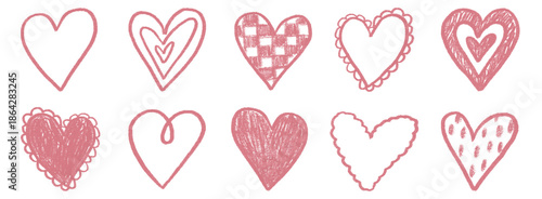 Fotografi Hand drawn sketchy pink love hearts doodle illustration
