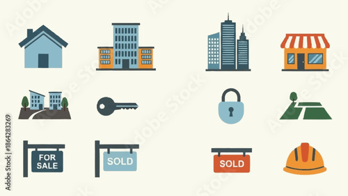 Real Estate Icons Set for Property and Construction.