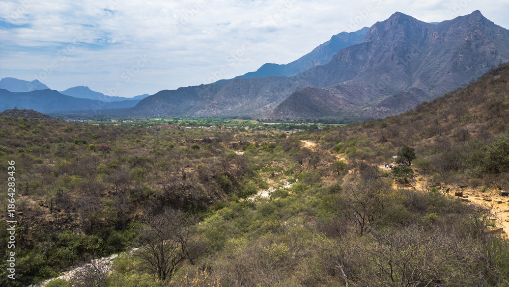 Fototapeta premium Mountain landscape of Mayascón rising above rural valleys in Lambayeque, Peru