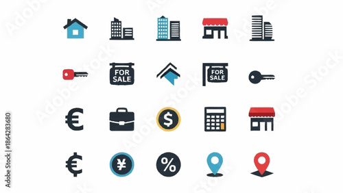 Collection of Real Estate and Finance Icons.