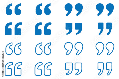 Quotation Marks and Punctuation Icon Set with Comma, Apostrophe, Parenthesis, and Speech Quote Symbols. Quote mark. Quotes icon set. Quote symbol. Simple quotes collection. Vector illustration.