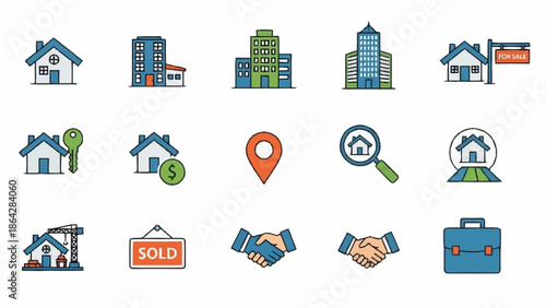 Real Estate and Property Icons Set for Business and Marketing.