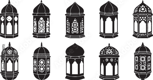 Collection of intricate Arabic lantern silhouettes for Ramadan decor