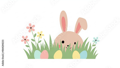 Cute Easter Bunny Hiding Colorful Eggs
