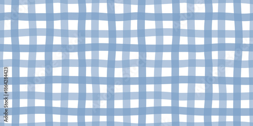 Seamless blue gingham pattern with even checks. Perfect for textile, fashion, and packaging designs.