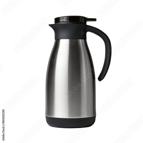 Wallpaper Mural PNG of Stylish stainless steel thermal jug with a black handle, perfect for keeping beverages hot. Torontodigital.ca