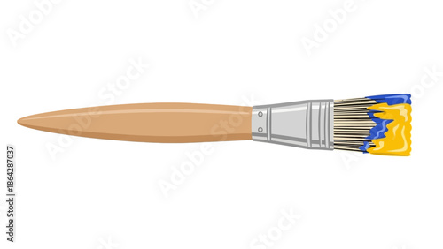 Paintbrush Illustration A Detailed Depiction of a Tool for Artistic Expression with Blue and Yellow Paint