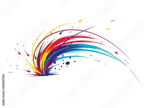 Abstract Artistic Explosion of Color and Dynamic Swirls on a White Background