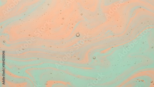 Abstract Fluid Marbled Texture: Peach and Mint Green Bubbles