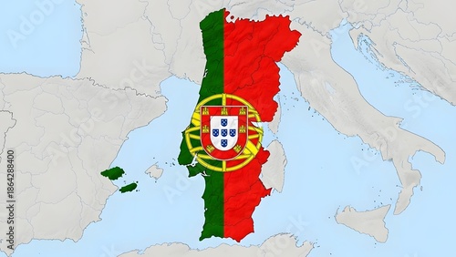 Map Visualization, Portugal, Geographic, Illustration, Digital Environment, Aerial View, National Identity Concept