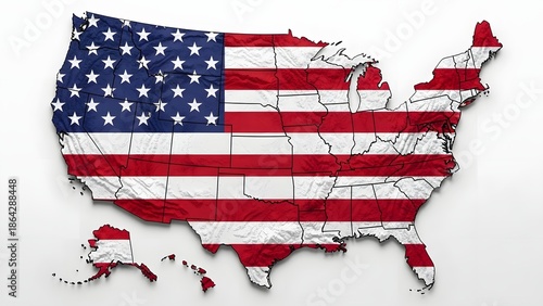 Artistic Map Design, United States Flag, Digital Artwork, Contemporary Style, Abstract Environment, Aerial View, American Pride Concept