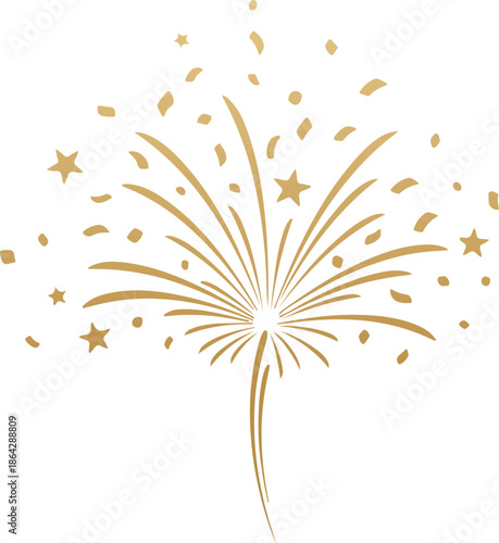 Gold fireworks on white background, Modern simple style confetti firework celebration banner clipart vector for Xmas, new year, holiday, birthday, anniversary, victory, party, carnival