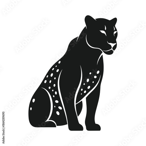 Black panther silhouette with white spots sitting on a white background big cat feline