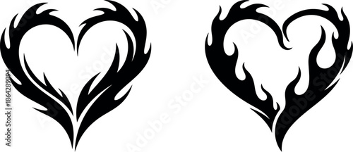 Tribal heart flame design vector silhouette isolated on transparent background