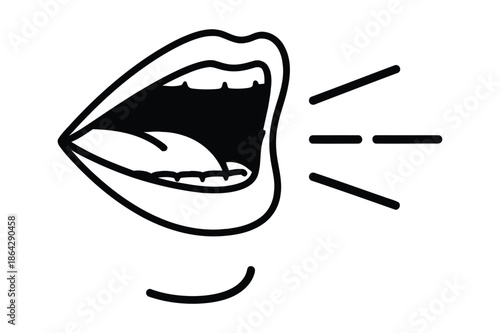 Outline Icon of Open Mouth Speaking with Sound Waves