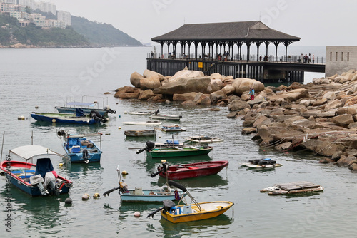 fishing boats in the harbor of hong kong