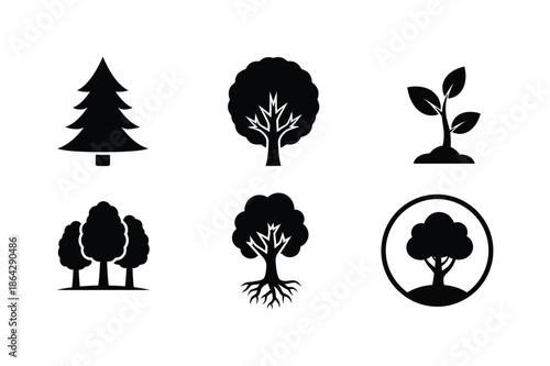 Collection of Black Tree and Nature Plant Icons